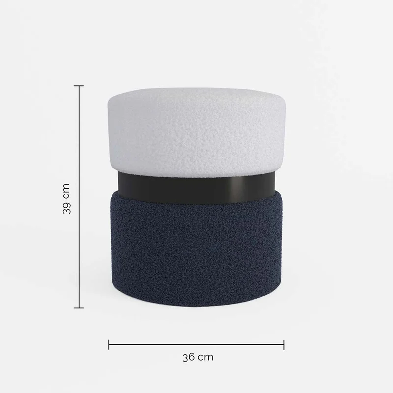 Pouf contemporain, bicolore bleu et métal noir