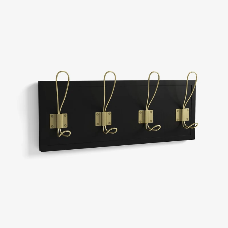 Patère en bois et métal noir et or