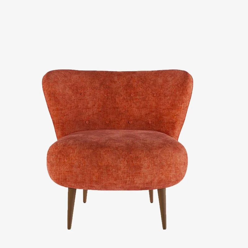 Fauteuil en velours ocre et bois
