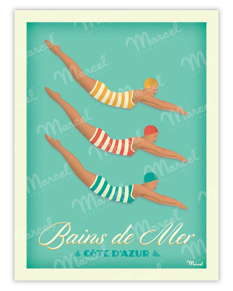 Affiche CÔTE D'AZUR "Bains de Mer"