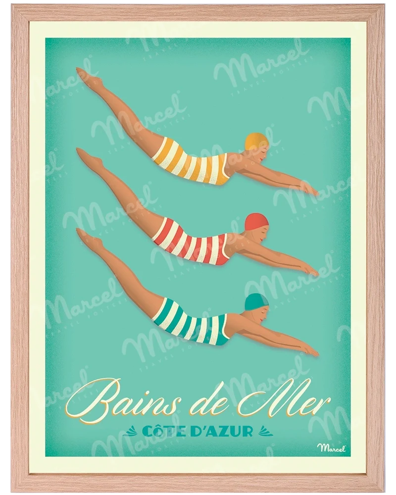 Affiche CÔTE D'AZUR "Bains de Mer"