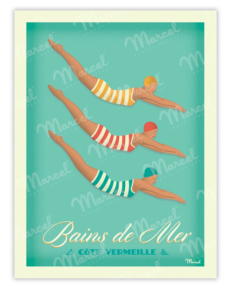 Affiche CÔTE VERMEILLE "Bains de Mer"
