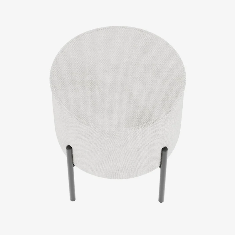Abel Pouf rond en tissu chenille blanc pieds en m tal