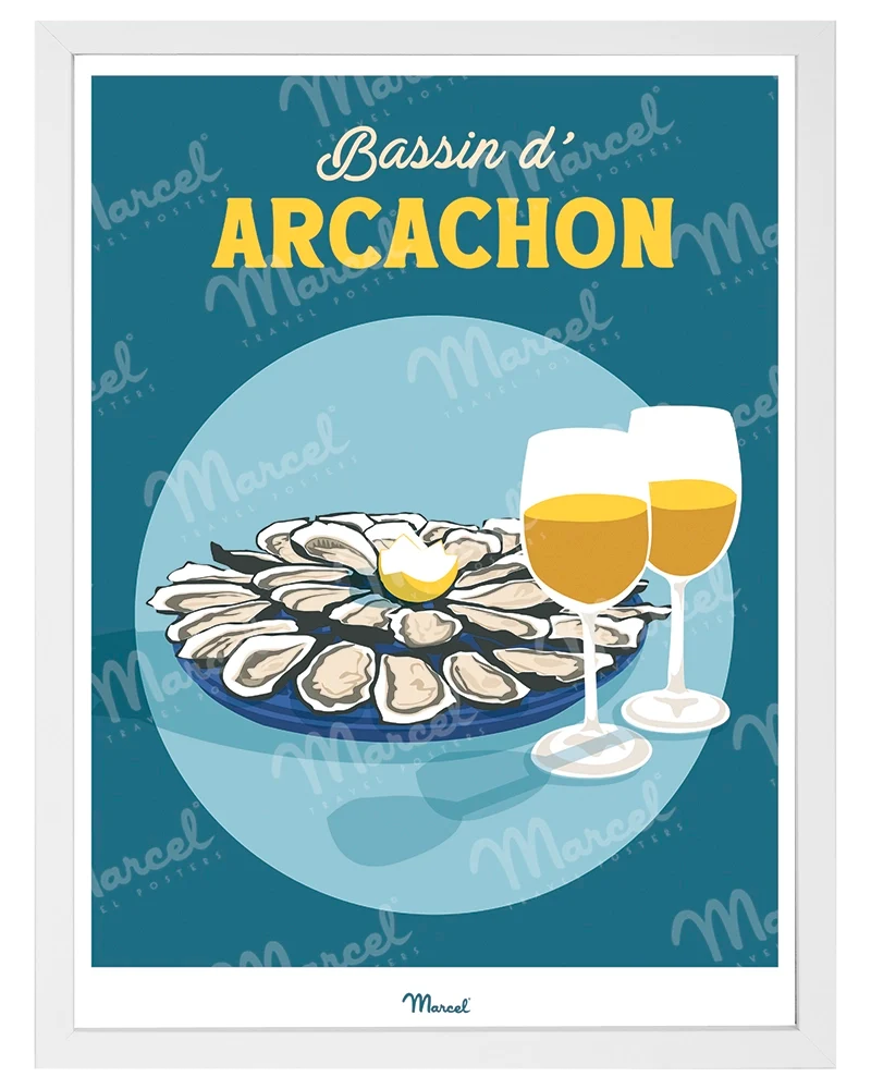 Affiche Travel Color BASSIN D'ARCACHON "Huitres et Vin blanc"