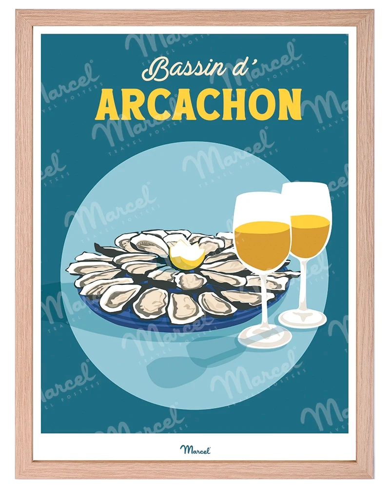 Affiche Travel Color BASSIN D'ARCACHON "Huitres et Vin blanc"
