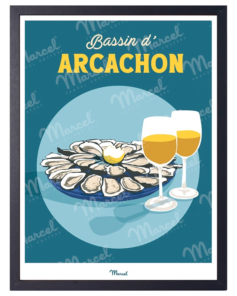 Affiche Travel Color BASSIN D'ARCACHON "Huitres et Vin blanc"