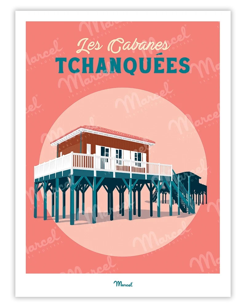 Affiche Travel Color ARCACHON "Les Cabanes Tchanquées"