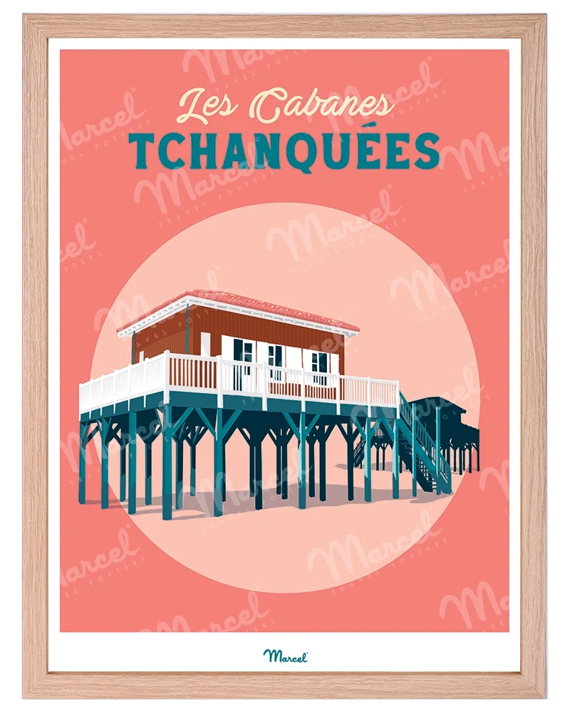 Affiche Travel Color ARCACHON "Les Cabanes Tchanquées"