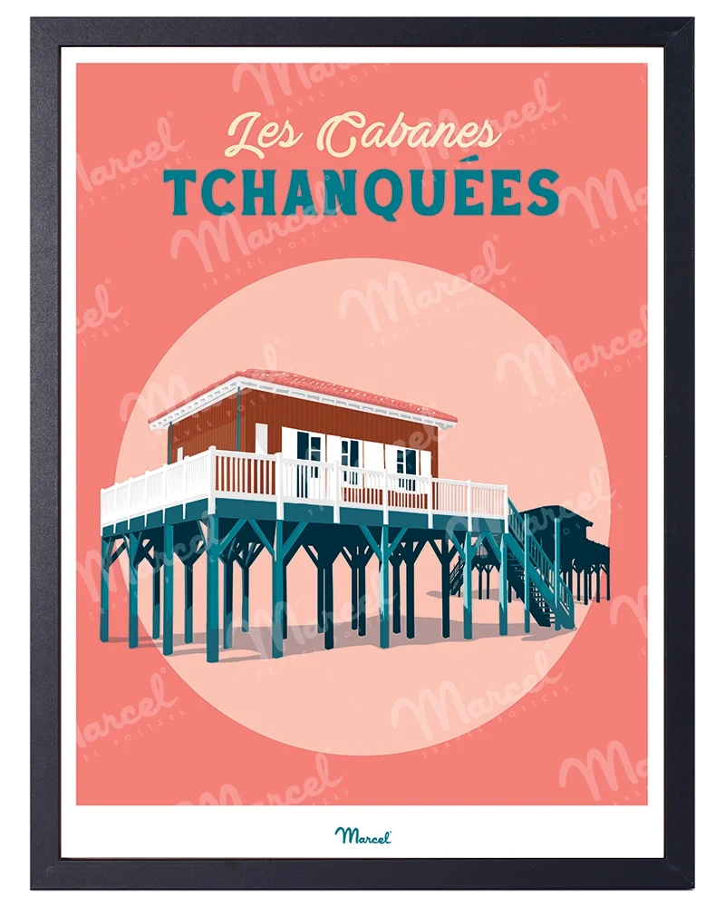 Affiche Travel Color ARCACHON "Les Cabanes Tchanquées"