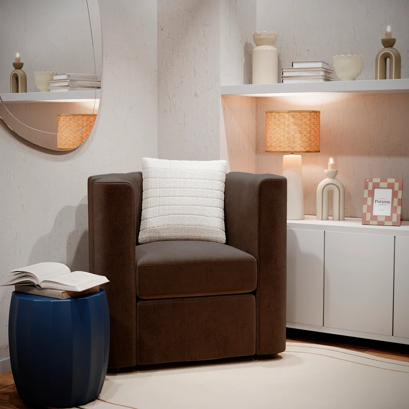Fauteuil vintage en velours marron