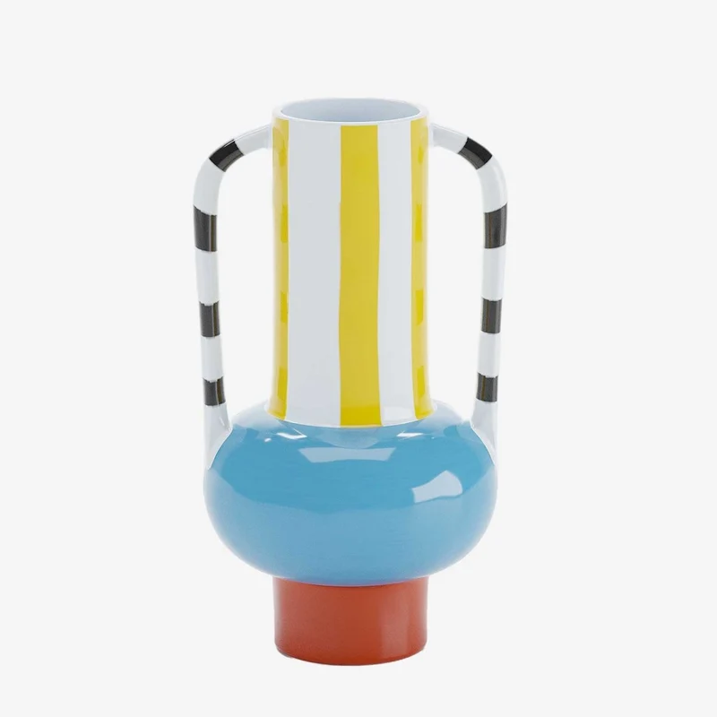 Vase d coratif en c ramique ray e avec poign e Cassis