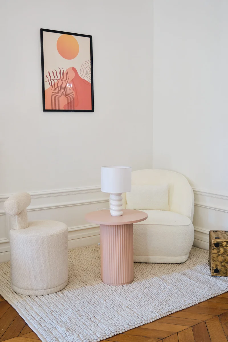 Tom Pouf avec dossier en tissu chenille blanc