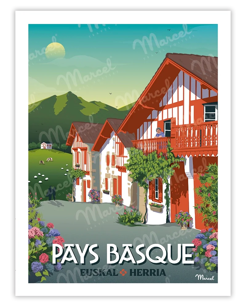 Affiche PAYS BASQUE "Village Basque"