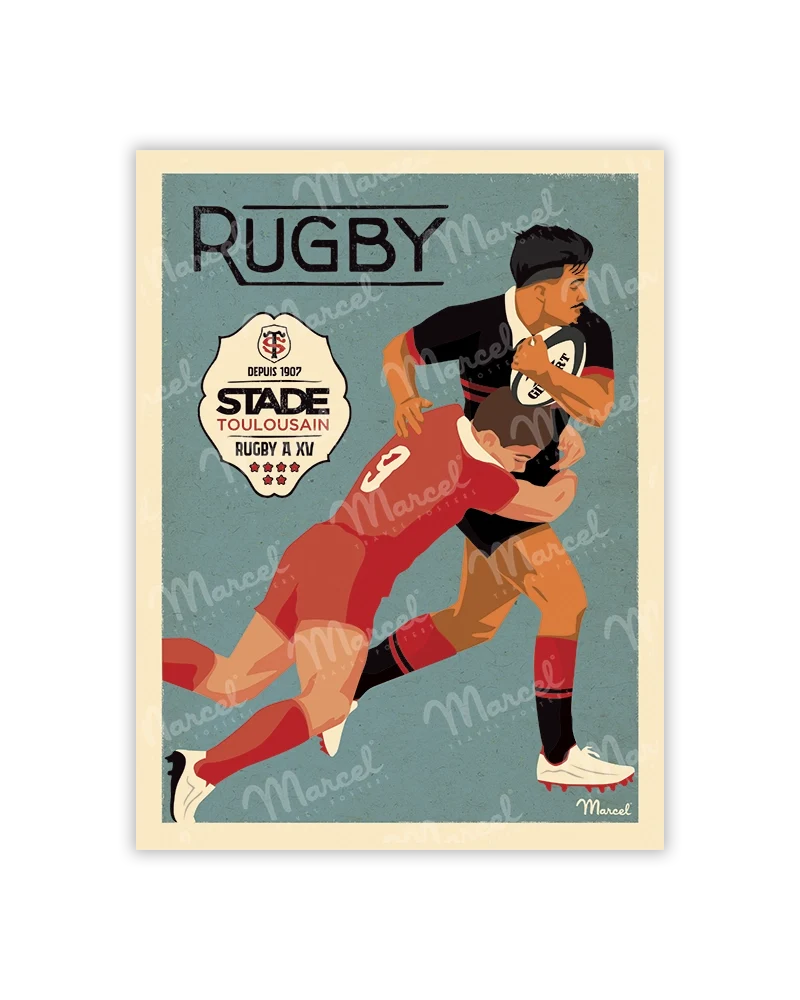 Carte Postale RUGBY Marcel x Stade Toulousain "Le Plaquage"