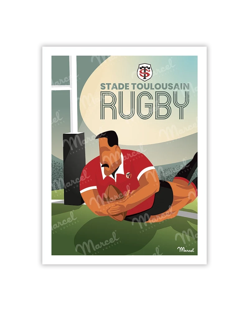 Carte Postale RUGBY Marcel x Stade Toulousain "L'essai"