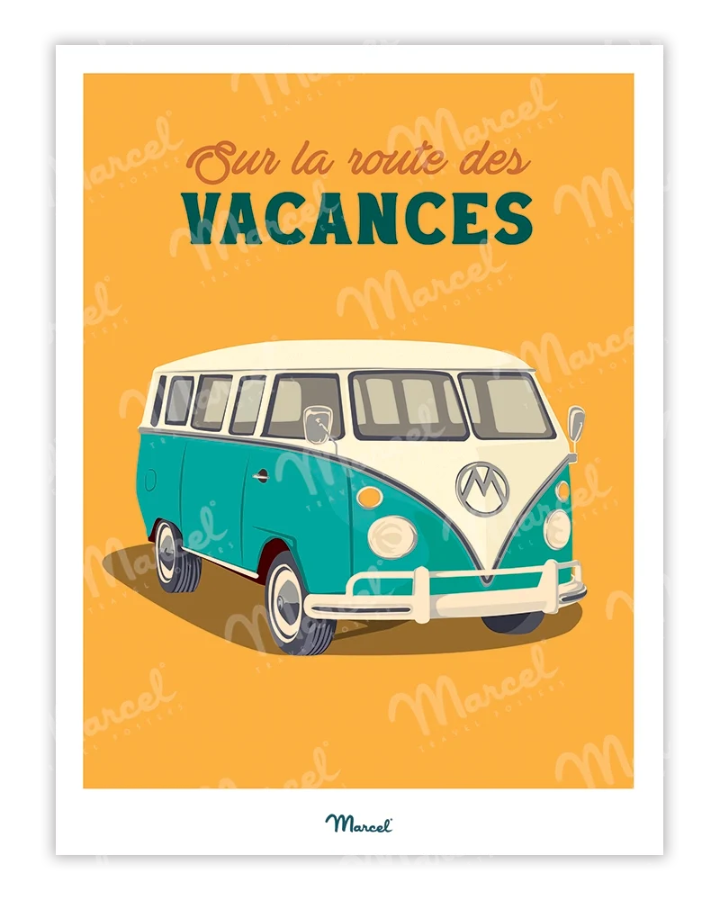 Affiche Travel Color "Sur la route des vacances en Van"
