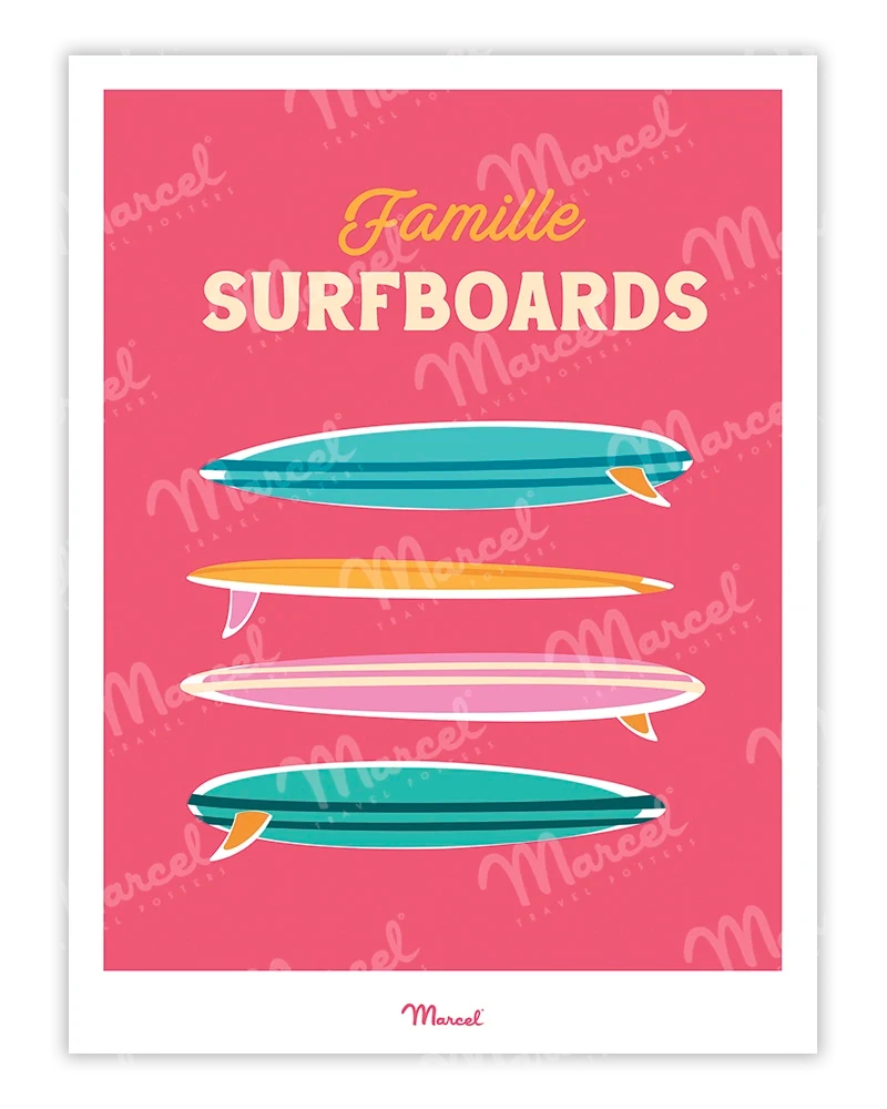 Affiche Travel Color "Famille Surfboards"