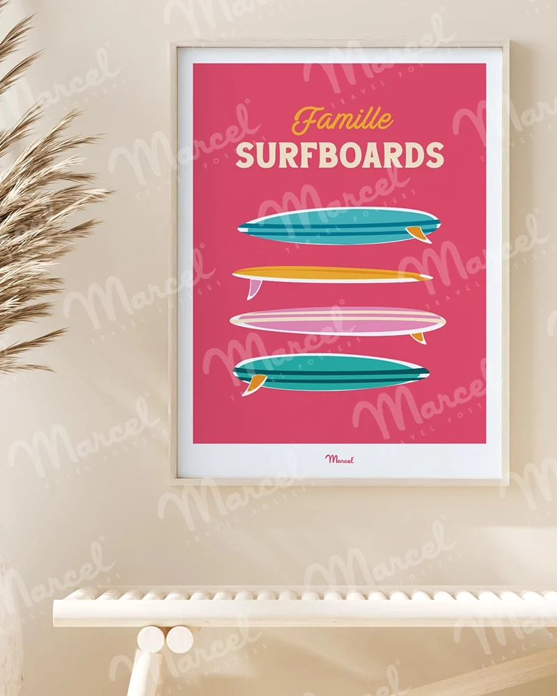 Affiche Travel Color "Famille Surfboards"