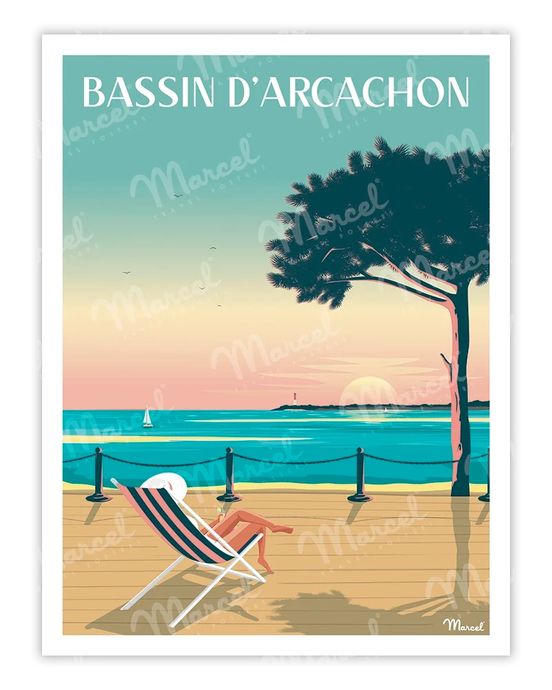 Affiche BASSIN D'ARCACHON "Bain de soleil"