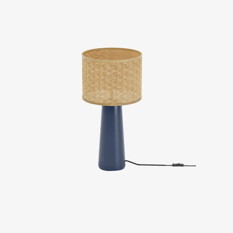 Lampe à poser en céramique et rotin