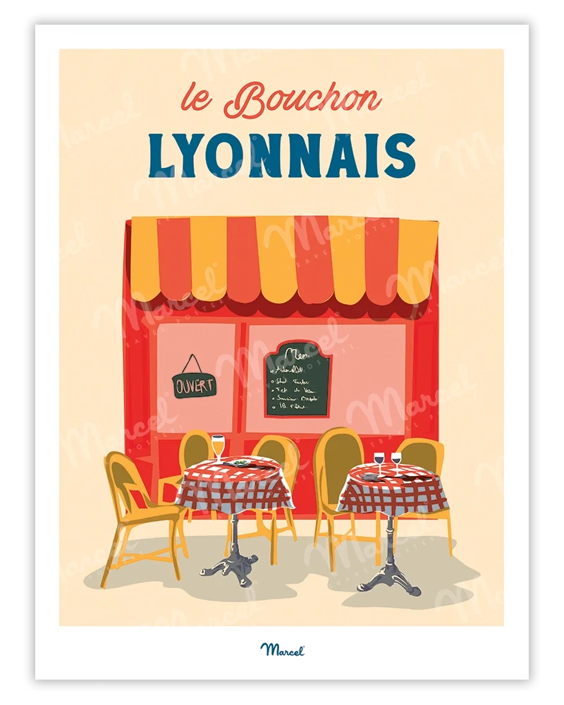 Affiche Travel Color LYON "Terrasse de bouchon Lyonnais"