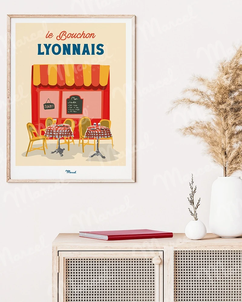 Affiche Travel Color LYON "Terrasse de bouchon Lyonnais"