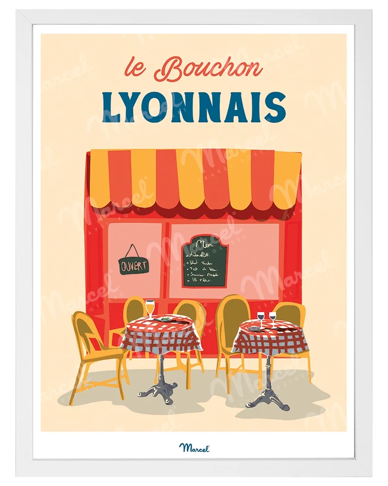 Affiche Travel Color LYON "Terrasse de bouchon Lyonnais"