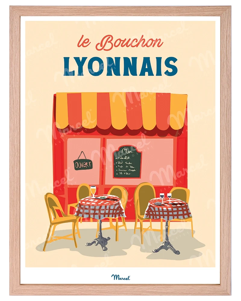 Affiche Travel Color LYON "Terrasse de bouchon Lyonnais"