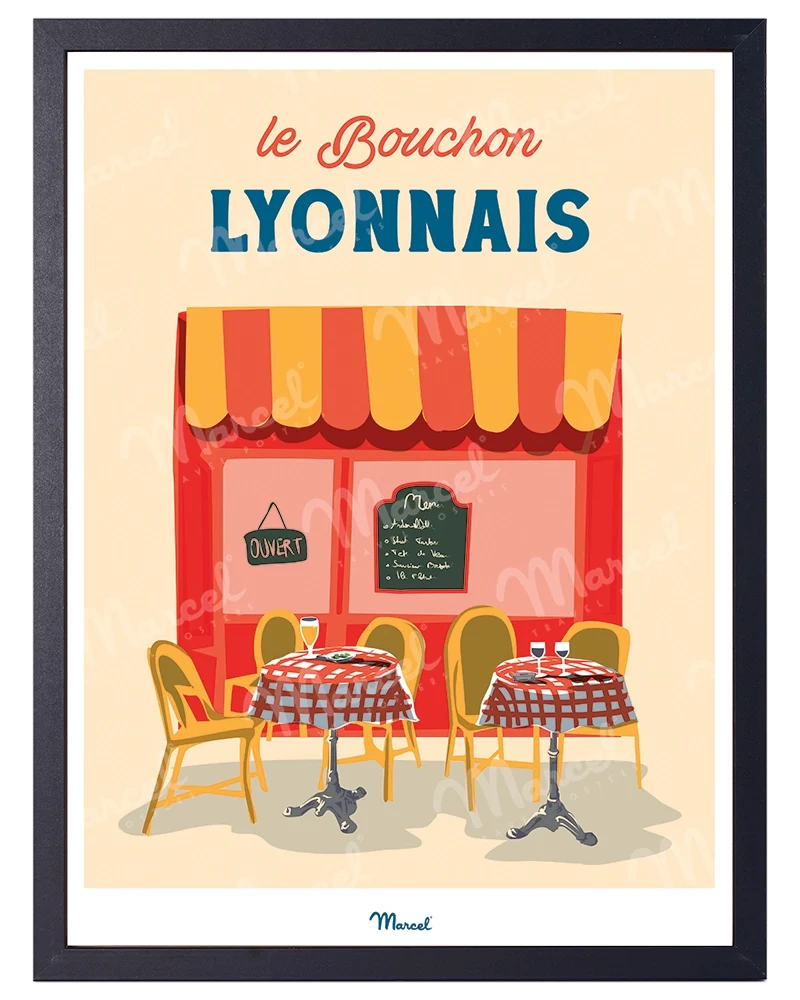 Affiche Travel Color LYON "Terrasse de bouchon Lyonnais"