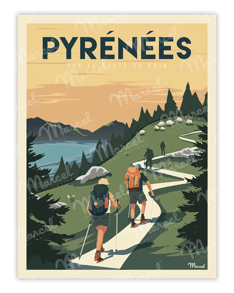 Affiche PYRÉNÉES "Sur la route du GR10"