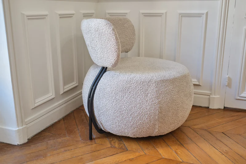 Fauteuil rond en laine boucl e