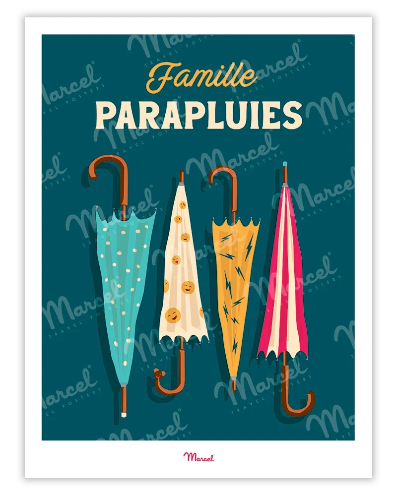 Affiche Travel Color "Famille Parapluies"