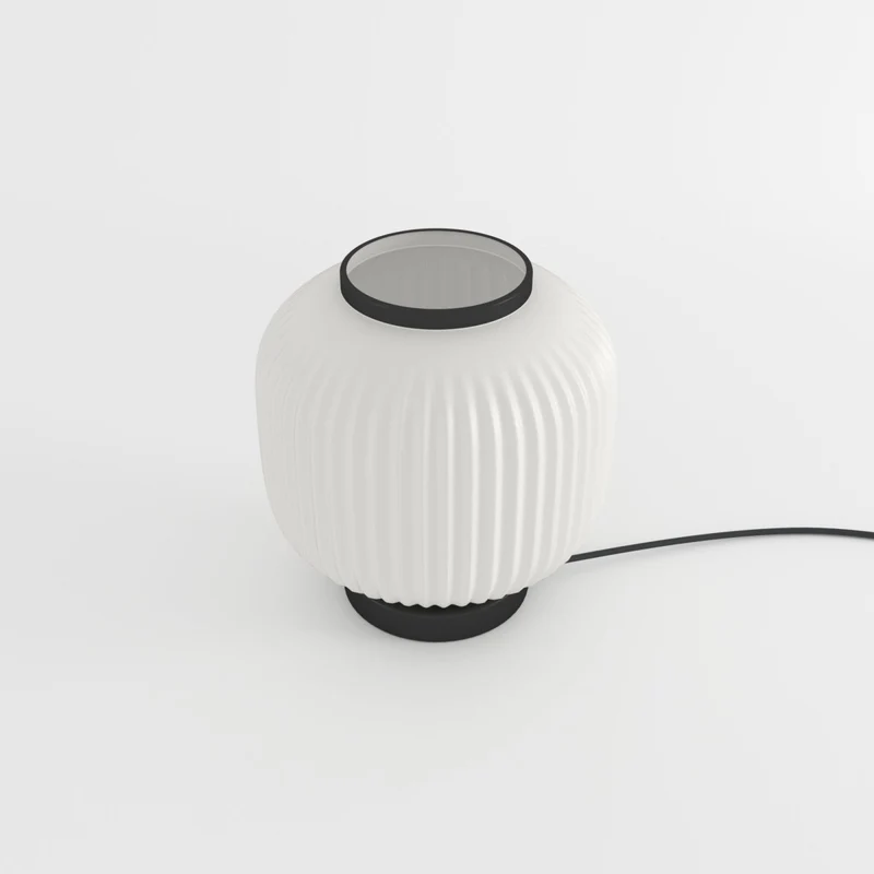 Lampe à poser en verre opaque blanc et métal noir