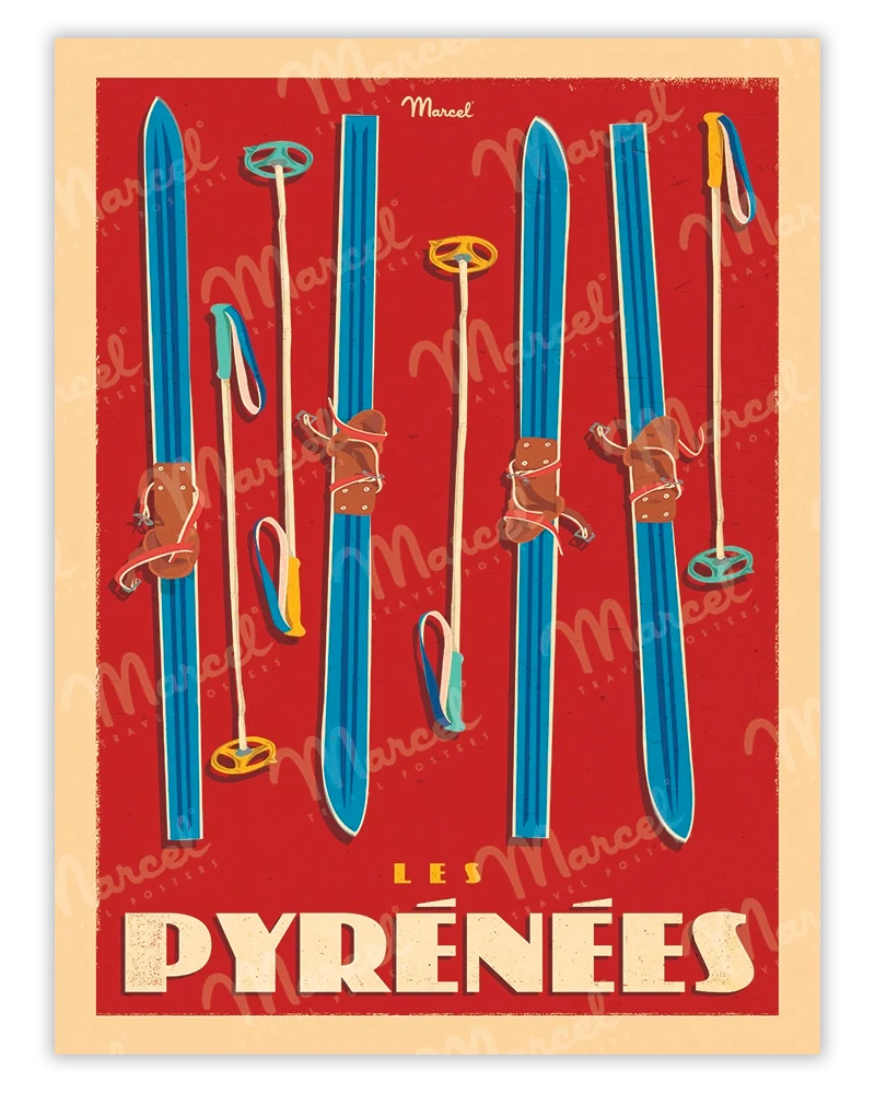 Affiche LES PYRENEES "Skis Set"