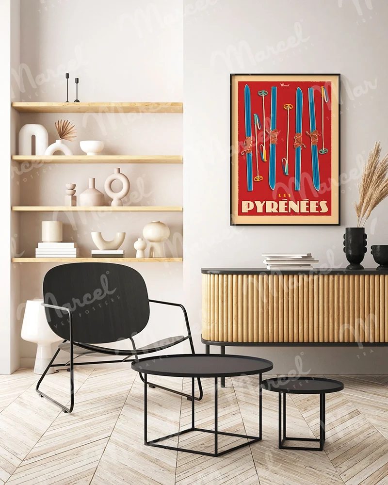 Affiche LES PYRENEES "Skis Set"