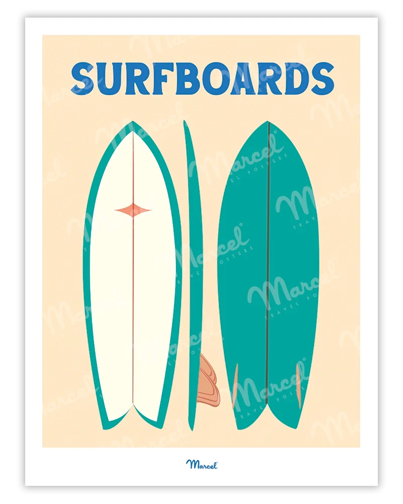 Affiche Travel Color "Surfboards verts"