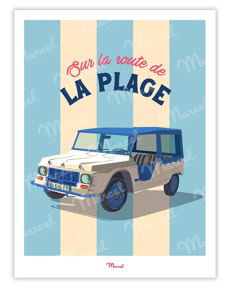 Affiche Travel Color "Sur la route de la Plage Méhari"