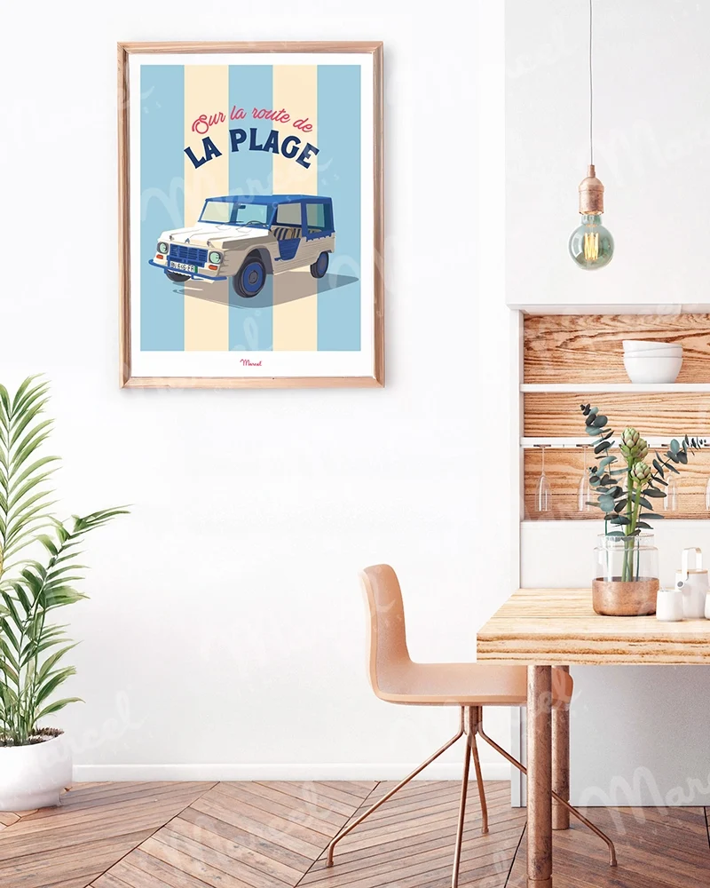 Affiche Travel Color "Sur la route de la Plage Méhari"