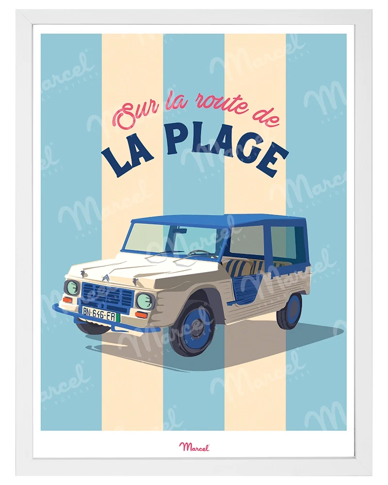 Affiche Travel Color "Sur la route de la Plage Méhari"