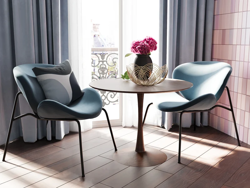 Fauteuil en velours bleu perle