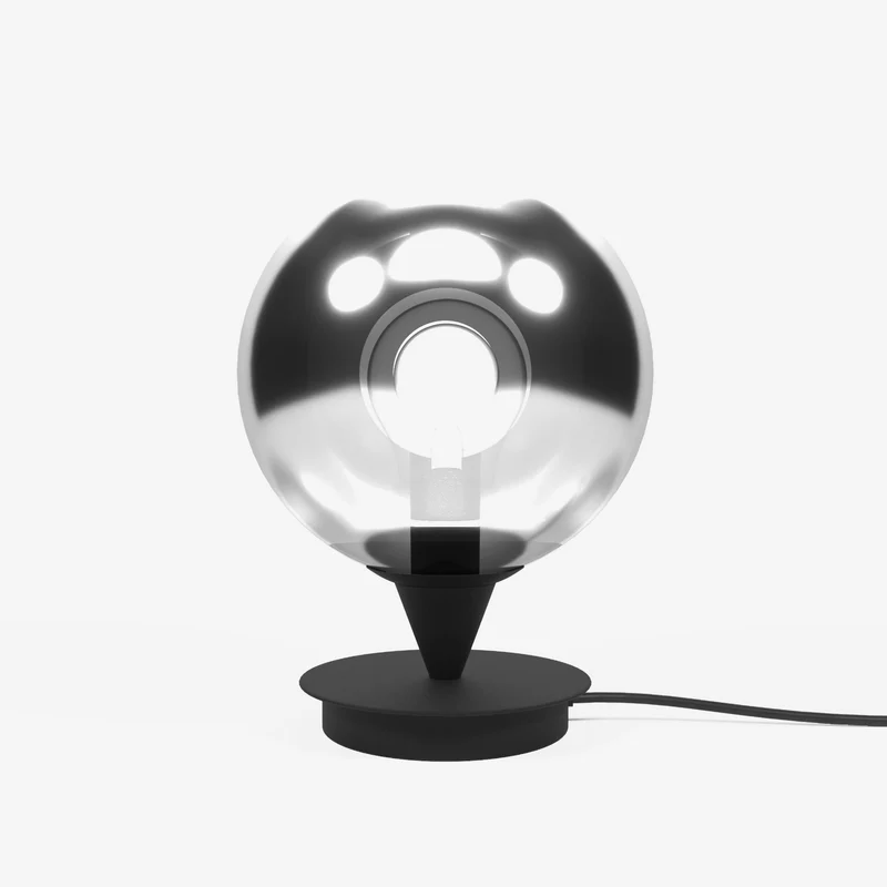 Lampe à poser design en métal noir et verre fumé