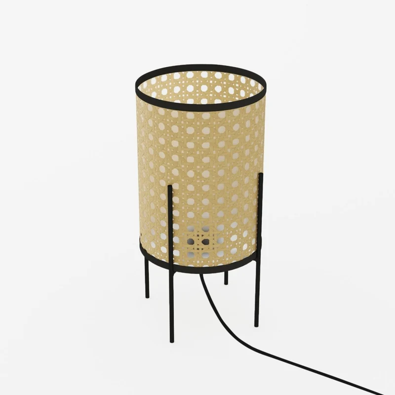 Lampe à poser en métal et rotin
