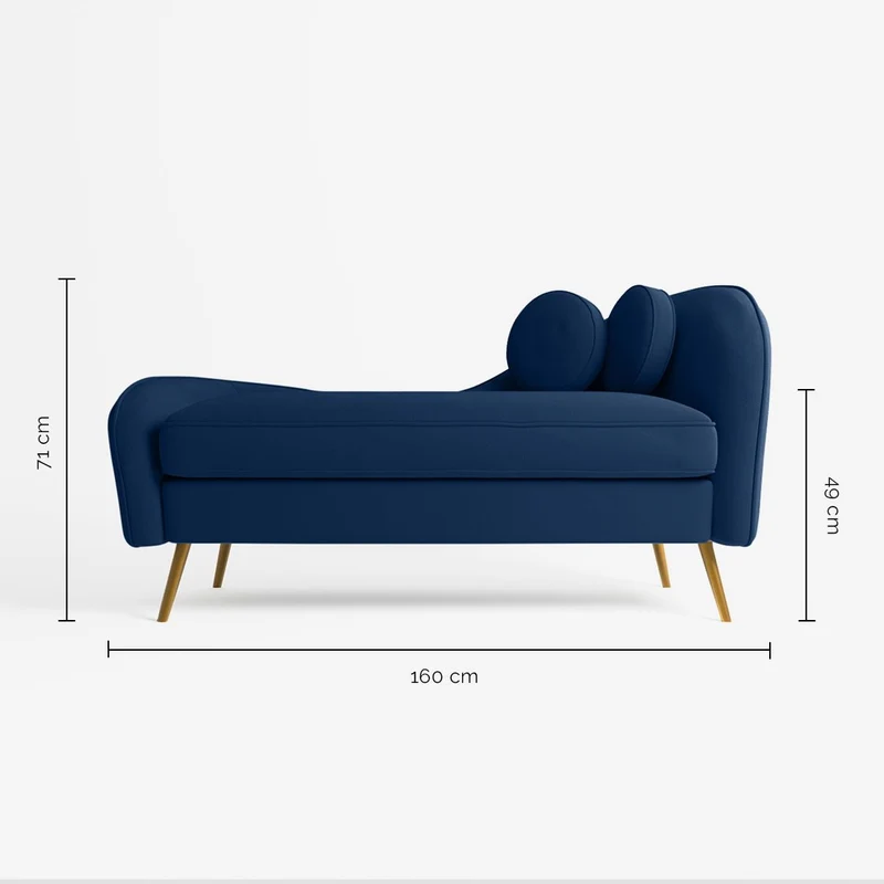 Méridienne en velours bleu nuit et pieds dorés
