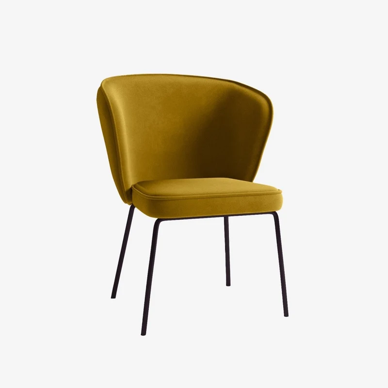 Chaise en velours jaune moutarde