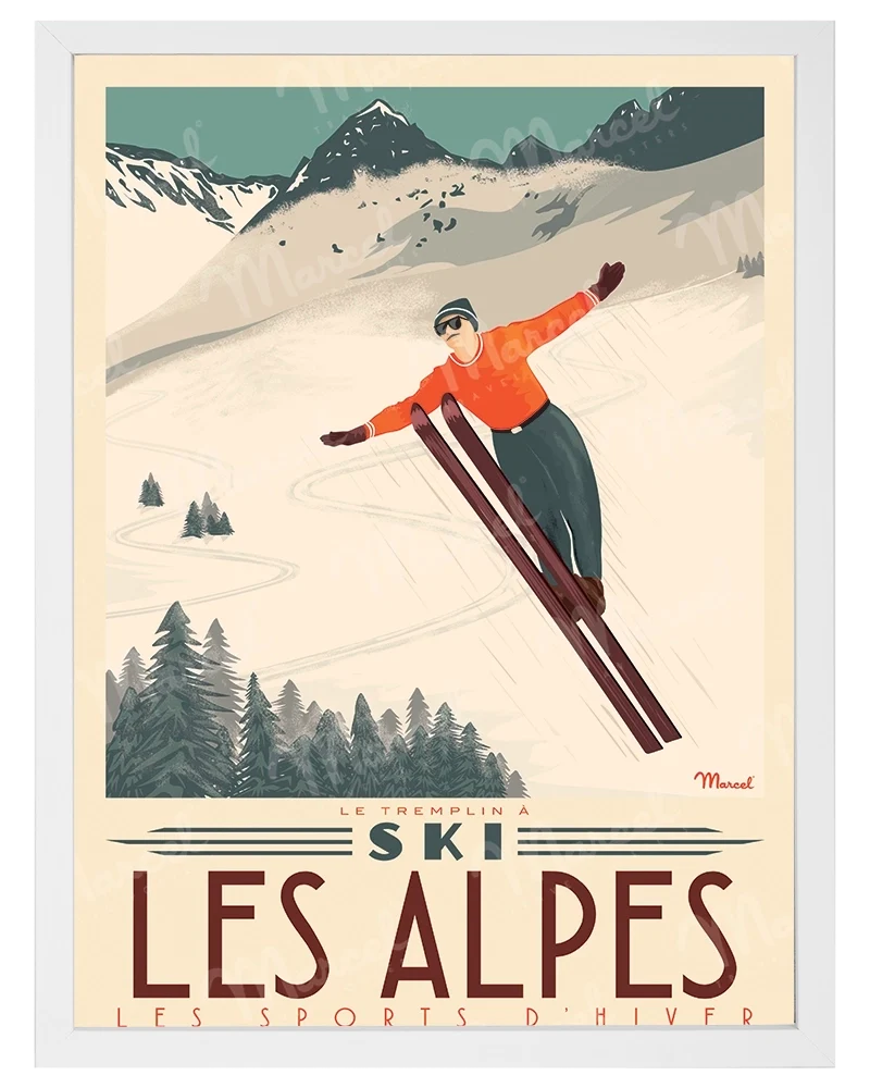 Affiche LES ALPES "Tremplin à ski"