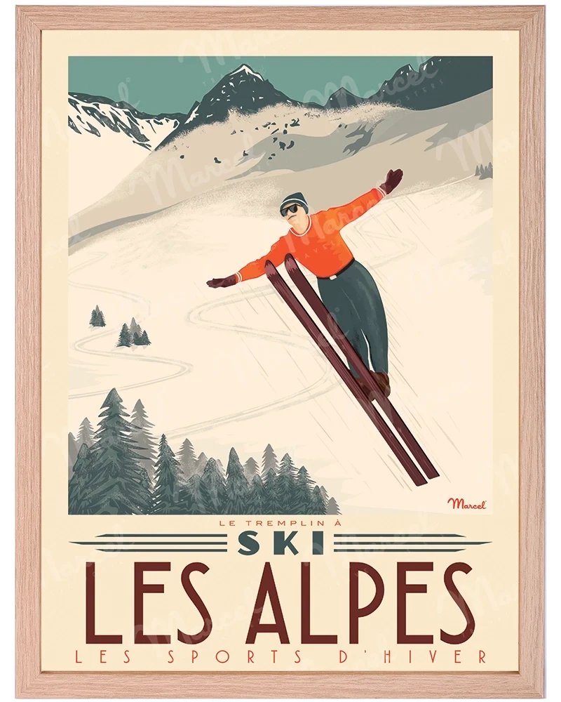 Affiche LES ALPES "Tremplin à ski"