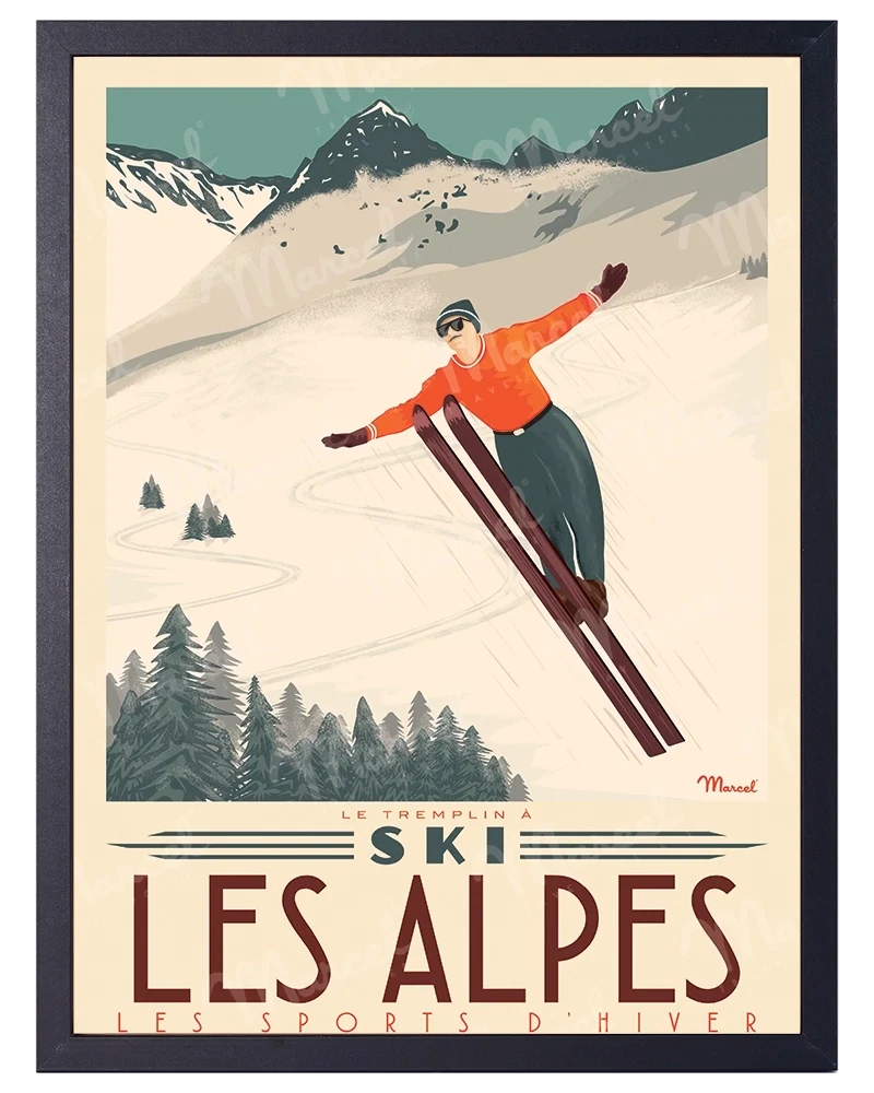 Affiche LES ALPES "Tremplin à ski"
