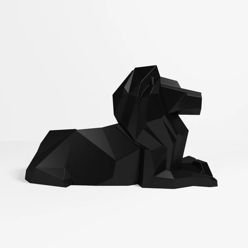 Lion décoratif noir, statuette origami en polyrésine