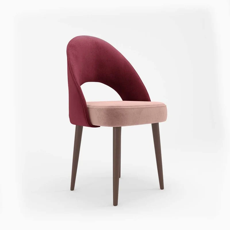 Chaise en velours bicolore rouge et rose