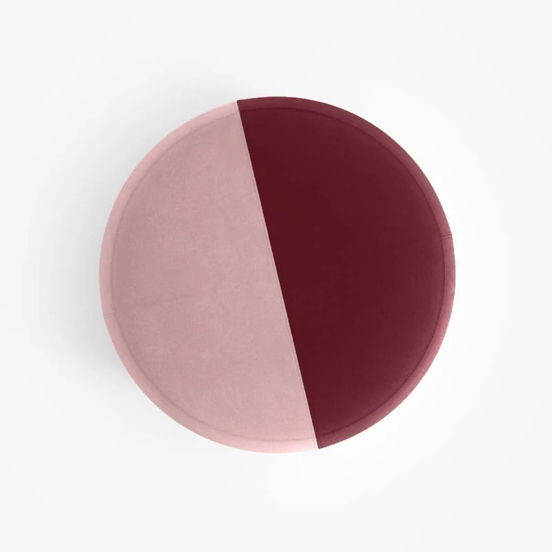 Pouf rond en velours bicolore rouge